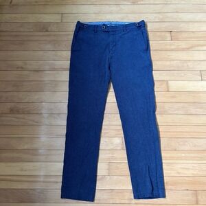 Ballin Mackay Slim Fit Navy Blue Textured Cotton Stretch Trousers Mens 34x31